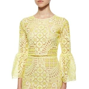 Alexis- NWT Neon Yellow Aurora Long-sleeve Lace Cropped Bell Sleeve Top